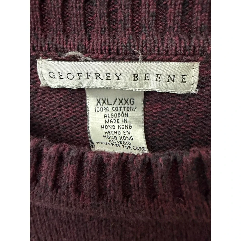 Geoffrey Beene Mens XXL Burgundy Cable Knit Grid Textured Cotton Sweater